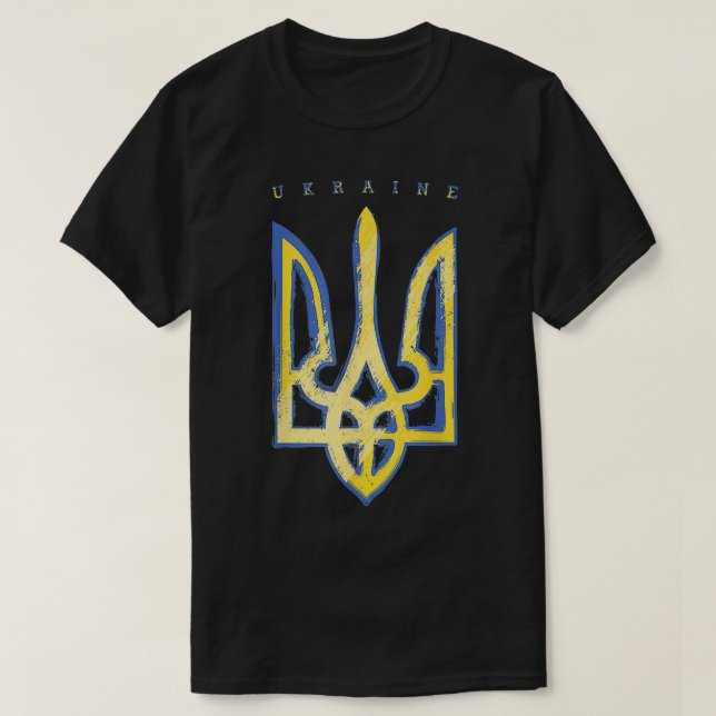 Pro Ukraine Support Flag Symbol Ukrainian Trident  T Shirt (Design framsida)