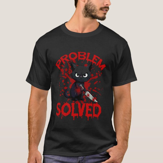 Problem Löst Stirrande katt T Shirt (Framsida)