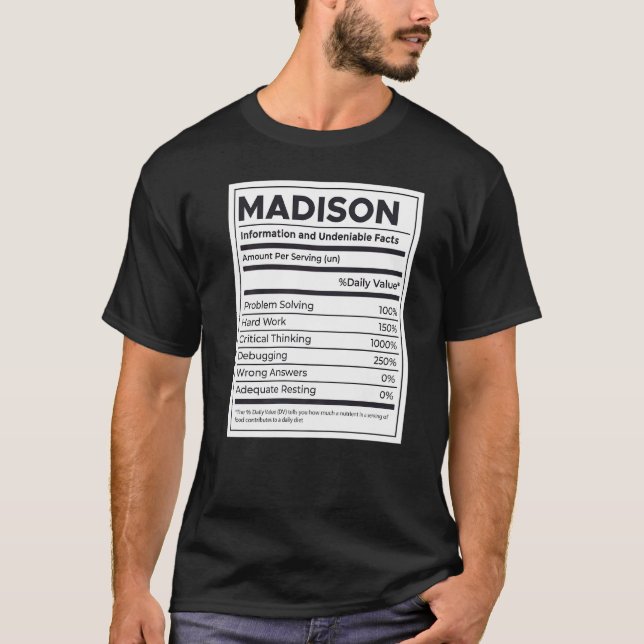 Problem med Madison Nutrition Information Problema T Shirt (Framsida)