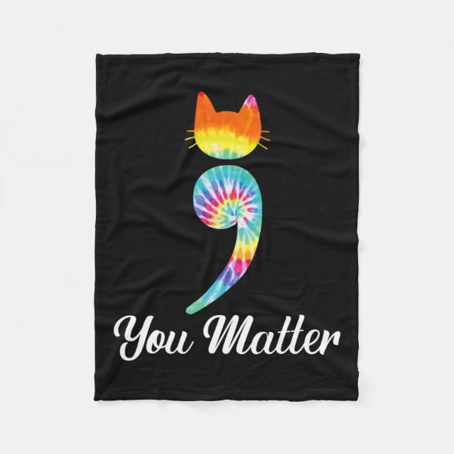 Problem Semikolon Tie Dye Cat Suicid Prevention Fleecefilt (Framsidan)