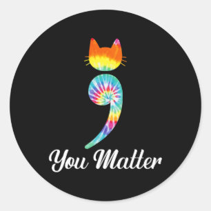 Problem Semikolon Tie Dye Cat Suicid Prevention Runt Klistermärke