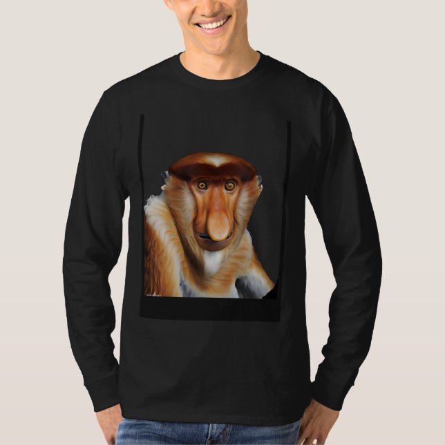 Proboscis Monkey Adsible Long Nged Primat T Shirt (Framsida)