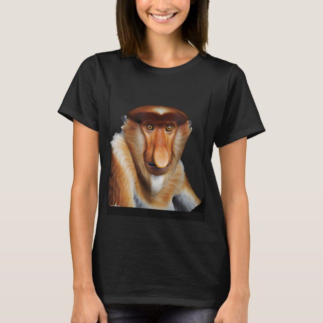Proboscis Monkey Adsible Long Nged Primat T Shirt (Framsida)