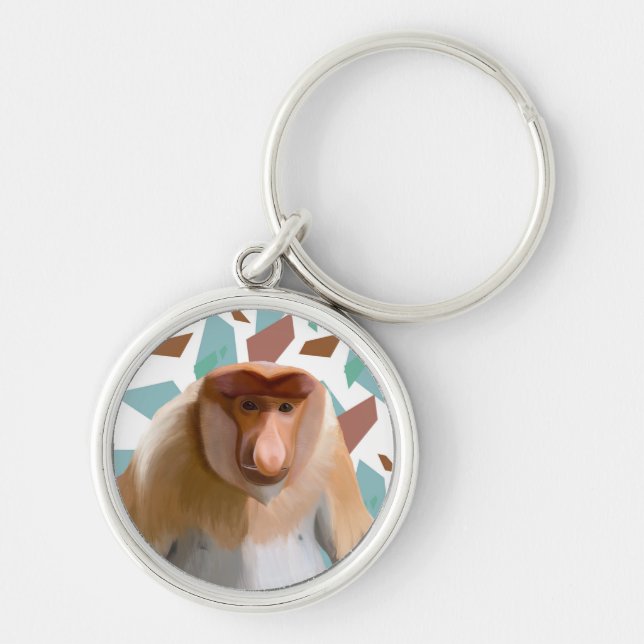 Proboscis-utrotningshotade arter rund silverfärgad nyckelring (Framsidan)