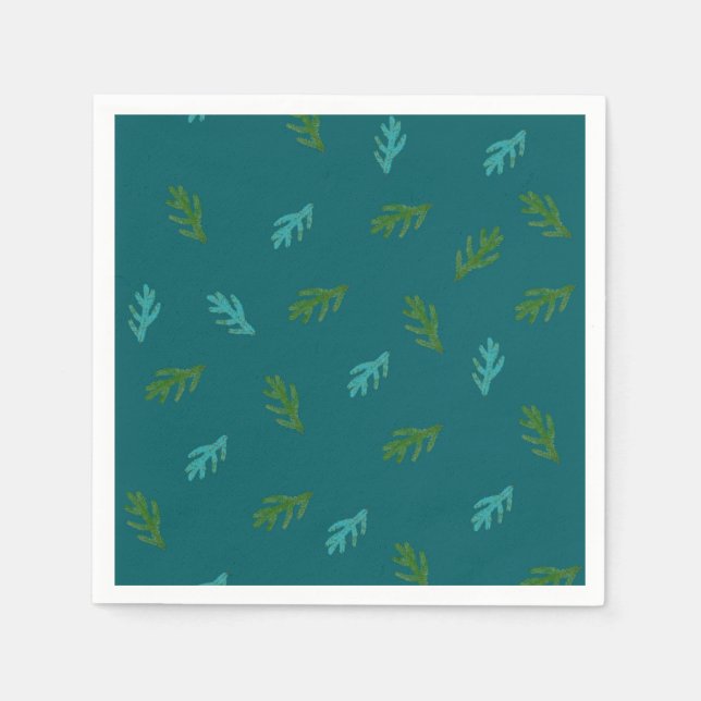 Procent av en skog - Grönt Spruce Twigs Pappersservett (Framsidan)