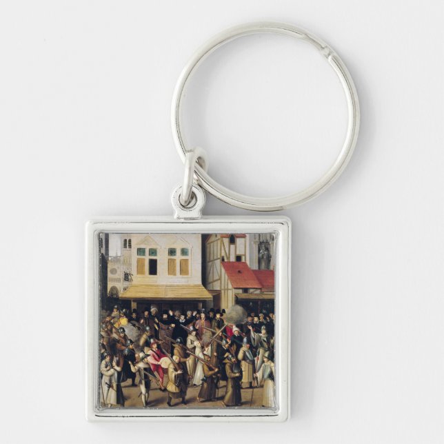 Procession av den heliga ligan i 1590 fyrkantig silverfärgad nyckelring (Framsidan)