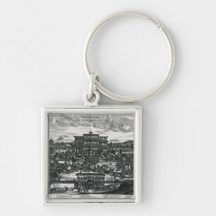 Procession från Macao, en illustration Fyrkantig Silverfärgad Nyckelring