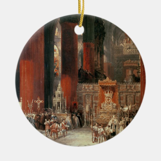 Procession i den Seville domkyrkan, 1833 (olja på Julgransprydnad Keramik (Framsidan)