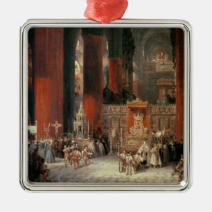 Procession i den Seville domkyrkan, 1833 (olja på Julgransprydnad Metall