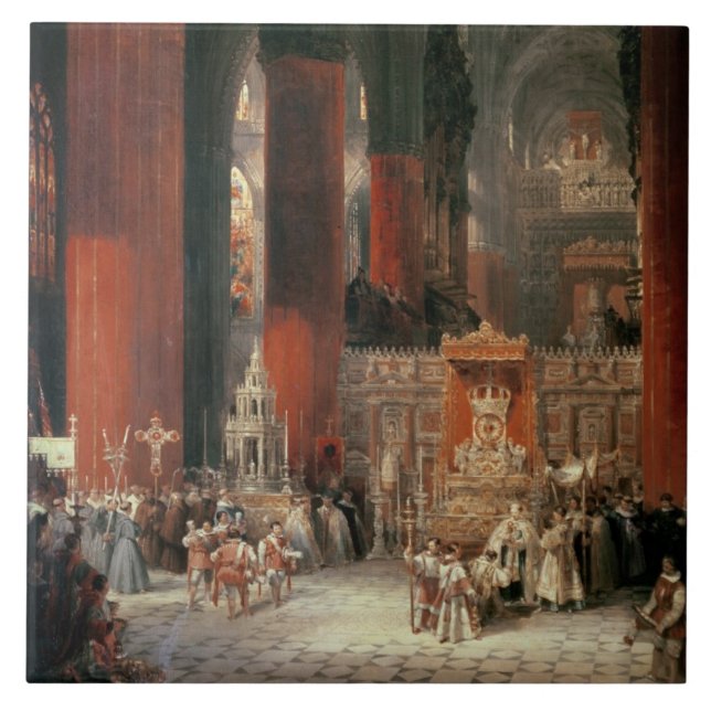 Procession i den Seville domkyrkan, 1833 (olja på Kakelplatta (Framsidan)