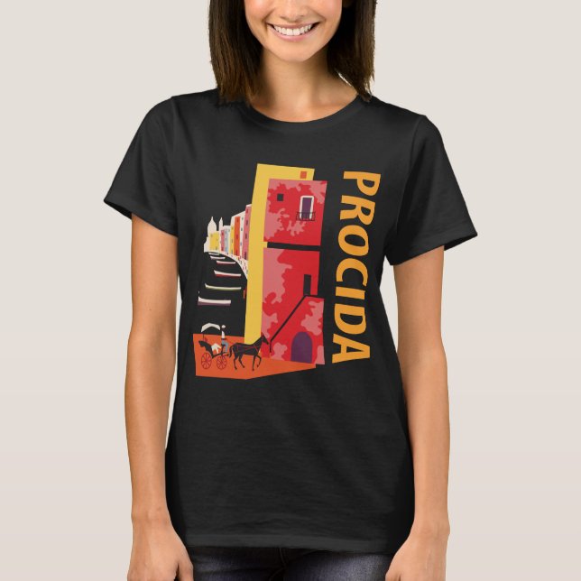 Procida Italien Färgrik kust Retro Resa T-Shirt (Framsida)