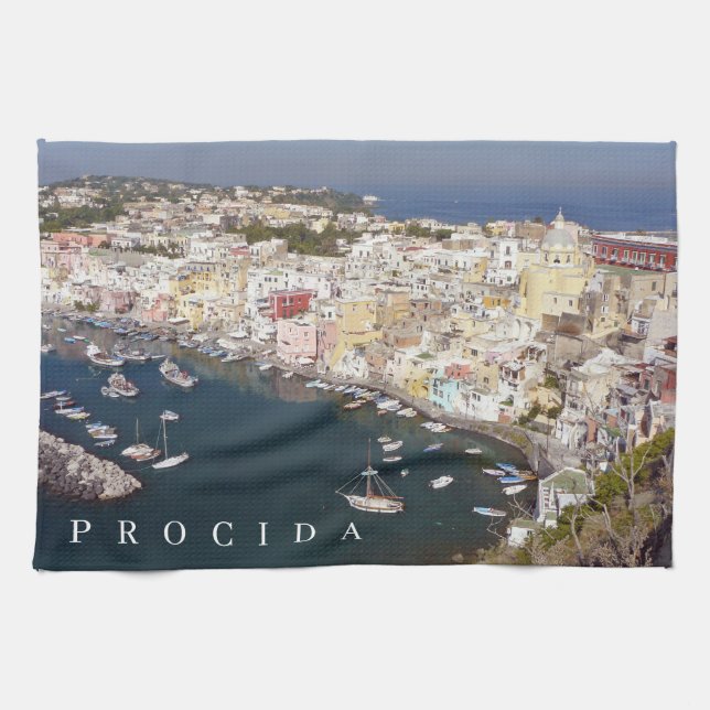 Procida ö Corricella view tea towel Kökshandduk (Horisontell)