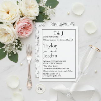 Product Title Modern Black Floral Moody Minimalist Inbjudningar