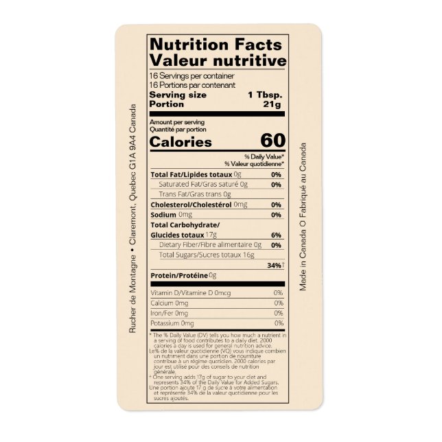 Produkt med dubbla engelska/Fransk honung Nutritio Fraktsedel (Framsidan)