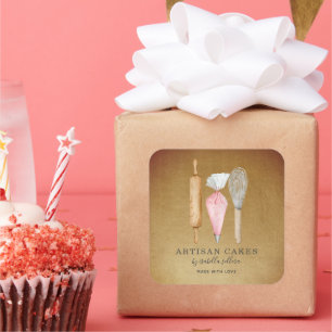 Produktetikett för Baker Bakery Pastry Chef Guld Fyrkantigt Klistermärke