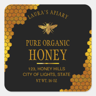 Produktetikett för bihonung Burk-lid Apiary Honeyc Fyrkantigt Klistermärke