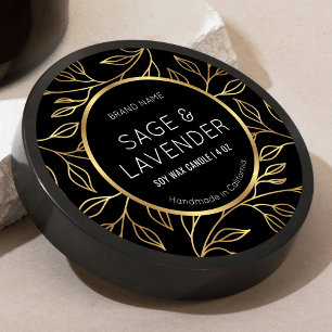 Produktetikett för Black & Guld Blommigt Candle Bu Runt Klistermärke
