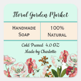 Produktetikett för Blommigt av vattenfärg Homemade Fyrkantigt Klistermärke