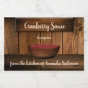 Produktetikett för cranberry Sauce Rustic Wood 3"x Mat Etiketter