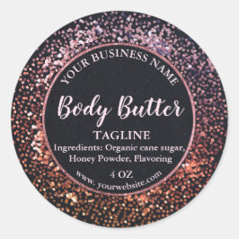 Produktetikett för elegant Black Ro Guld Glitter Runt Klistermärke