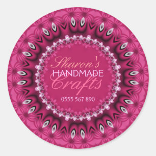 Produktetikett för Girly Rosa Lacy Handmade Crafts Runt Klistermärke