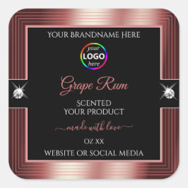 Produktetikett för Glamous Black Shiny Vin Red Log Fyrkantigt Klistermärke