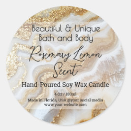 Produktetikett för Guld Marble Flaska Candle Burk  Runt Klistermärke