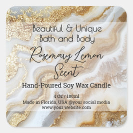 Produktetikett för guld White Marble Flaska Candle Fyrkantigt Klistermärke