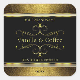 Produktetikett för Luxurit Black Guld Glitter Grän Fyrkantigt Klistermärke