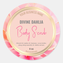 Produktetikett för  Rosa Blommigt Elegant Guld Ram Runt Klistermärke