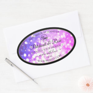 Produktetikett för Rosa Lila Glitter med Logotyp Ovalt Klistermärke