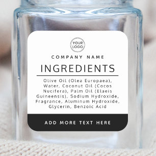Produktetikett för svartvit ingrediens i logotyp fyrkantigt klistermärke