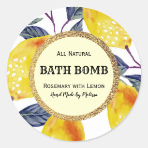 Produktetikett för vattenfärg Lemon & Foliage Bath Runt Klistermärke