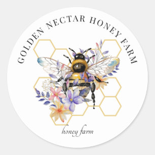 Produktetikett för vattenfärgbin Honeybee Biekeepe Runt Klistermärke