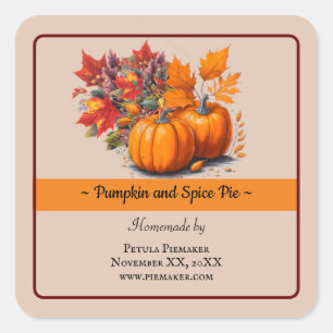 Produktetikett för Watercolor Pumpkin Paj Bakery Fyrkantigt Klistermärke
