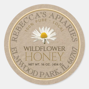 Produktetikett för Wildhoney Kraft Daisy Anpassnin Runt Klistermärke