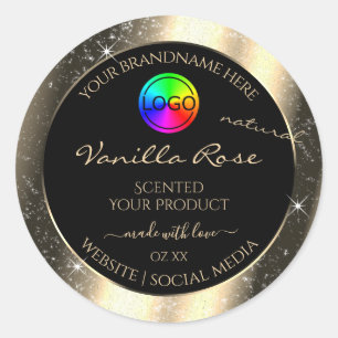 Produktetikett Glamor Guld Glitter Ram med Logotyp Runt Klistermärke