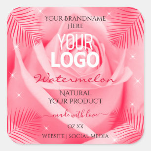 Produktetikett Rosa ros Red Handflatan Löv Add Log Fyrkantigt Klistermärke