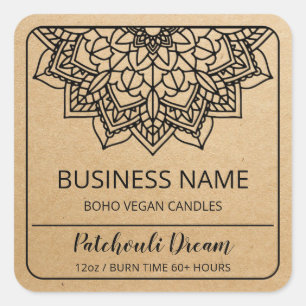 Produktetiketter för Boho Mandala Kraft Soy Candle Fyrkantigt Klistermärke