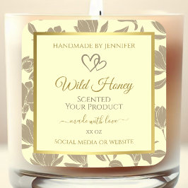 Produktetiketter för Cream och Guld Blommigt med h Fyrkantigt Klistermärke