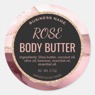 Produktetiketter för guld och Rosa, agate body-But Runt Klistermärke