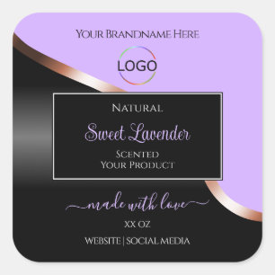 Produktetiketter för Lavender Black Vågigt Ro Guld Fyrkantigt Klistermärke