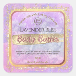 Produktetiketter för Lavender Marble Ro Guld Fyrkantigt Klistermärke