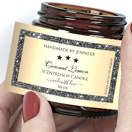 Produktetiketter för Luminous Silver Glitter Guld Rektangulärt Klistermärke
