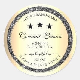 Produktetiketter för Luminous Silver Glitter Guld Runt Klistermärke