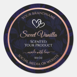 Produktetiketter för modern svart blå Blommigt Ro Runt Klistermärke