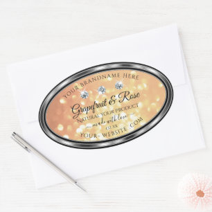 Produktetiketter för pastel Salmon Glitter med dia Ovalt Klistermärke