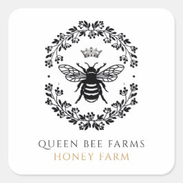 Produktetiketter för Queen Honungsbee Black White  Fyrkantigt Klistermärke