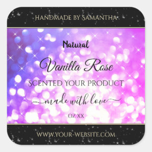 Produktetiketter för Rosa Lila Glitter Gnistra Fyrkantigt Klistermärke