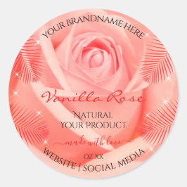 Produktetiketter för rosa ros Flower Blommigt Hand Runt Klistermärke